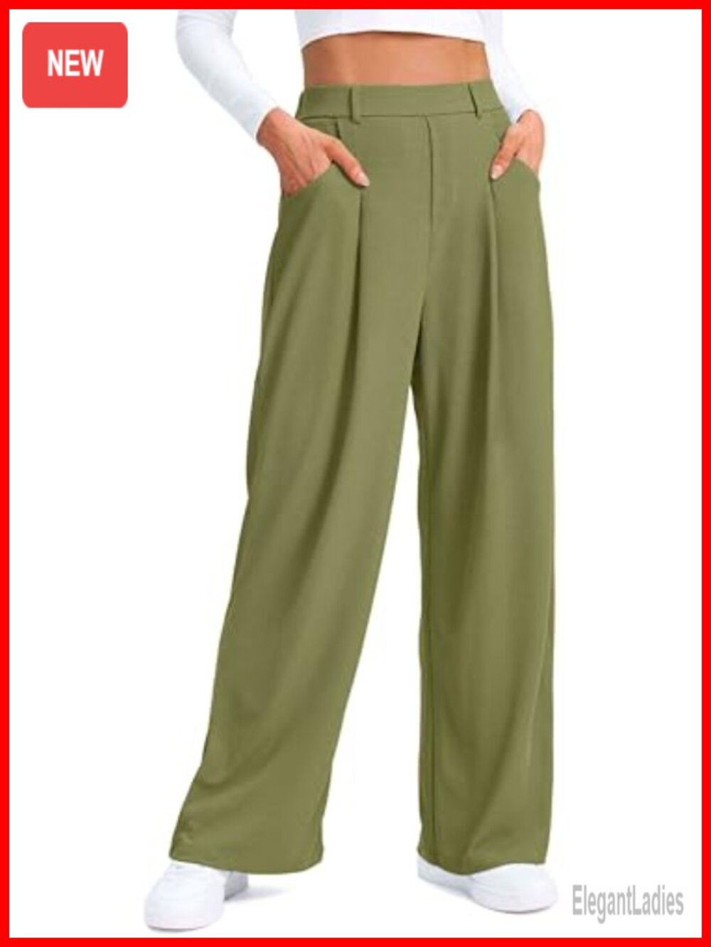 Wide Leg Pants High Waisted Waffle Knit Pleated Trousers with Pockets